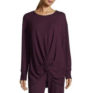 Belle Sky Heather Burgundy Knot Front Long Sleeve Top XL